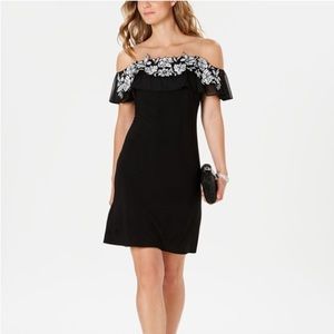 Floral Beaded Shift Dress Black | MSK